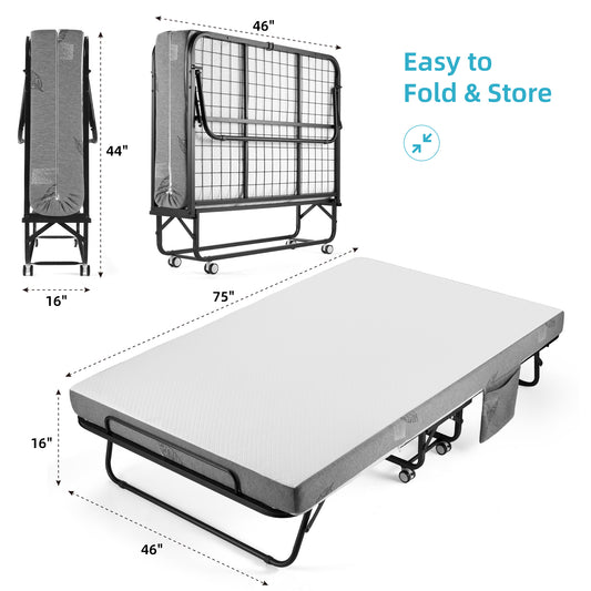 Folding Bed with Mattress for Adult - 75''x38'', Space Saving Fold Up for Easy Storage