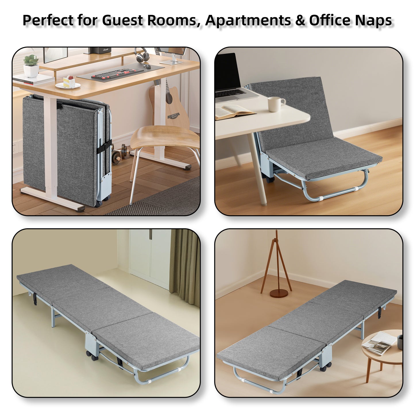 Folding Bed with Mattress for Adult - 71''x24'' Foldable Rollaway Bed for Guest, Space Saving Fold Up for Easy Storage