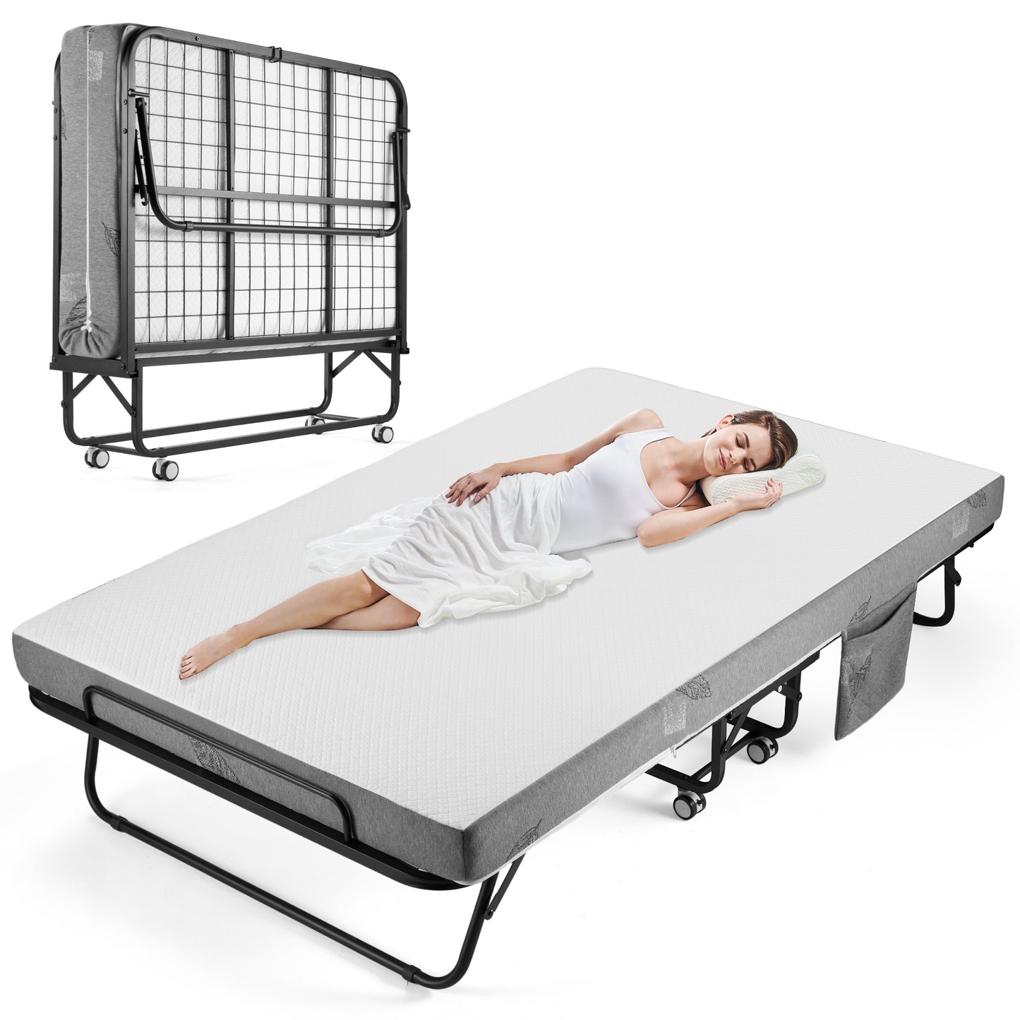 Folding Bed with Mattress for Adult - 75''x38'', Space Saving Fold Up for Easy Storage
