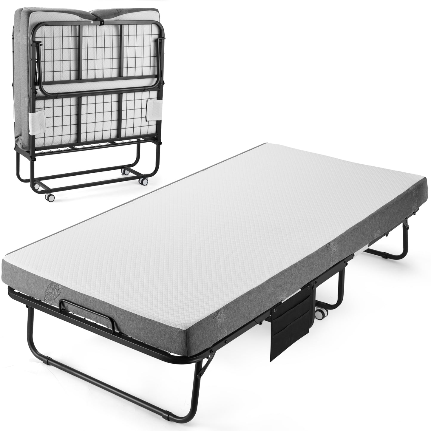 Folding Bed with 5 Inch Mattress, 75” x 38”/31" Portable Rollaway Bed with Memory Mattress and Metal Frame for Adults,Guest, Twin Size,Cot Size