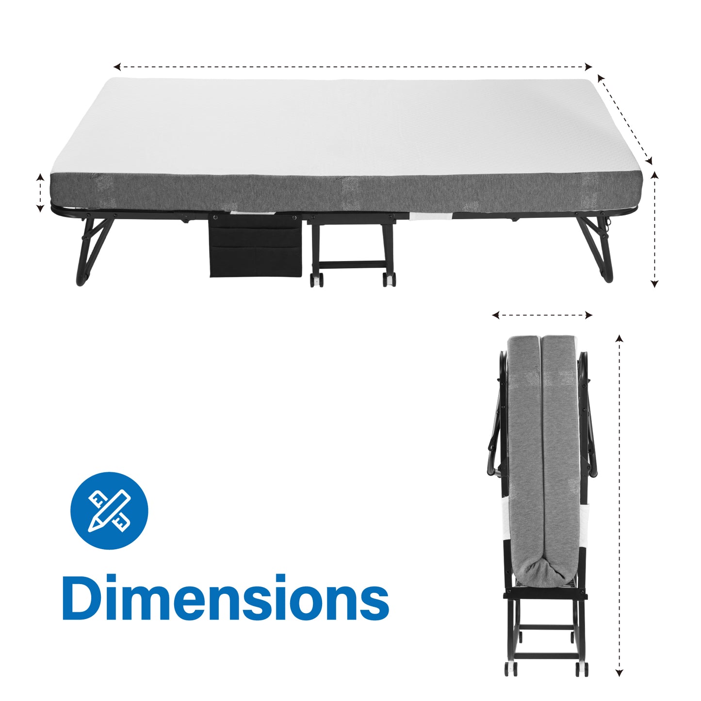 Folding Bed with 5 Inch Mattress, 75” x 38”/31" Portable Rollaway Bed with Memory Mattress and Metal Frame for Adults,Guest, Twin Size,Cot Size