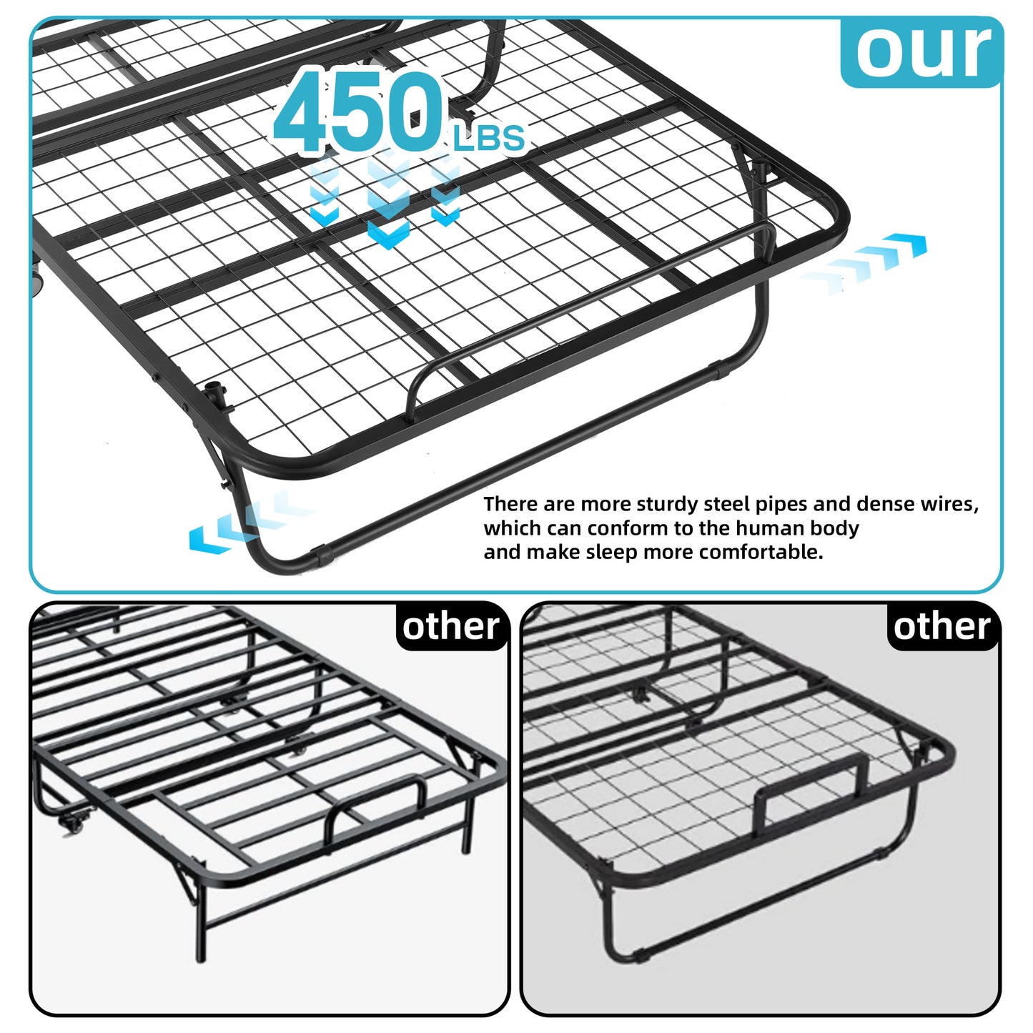 Folding Bed with Mattress for Adult - 75''x38'', Space Saving Fold Up for Easy Storage