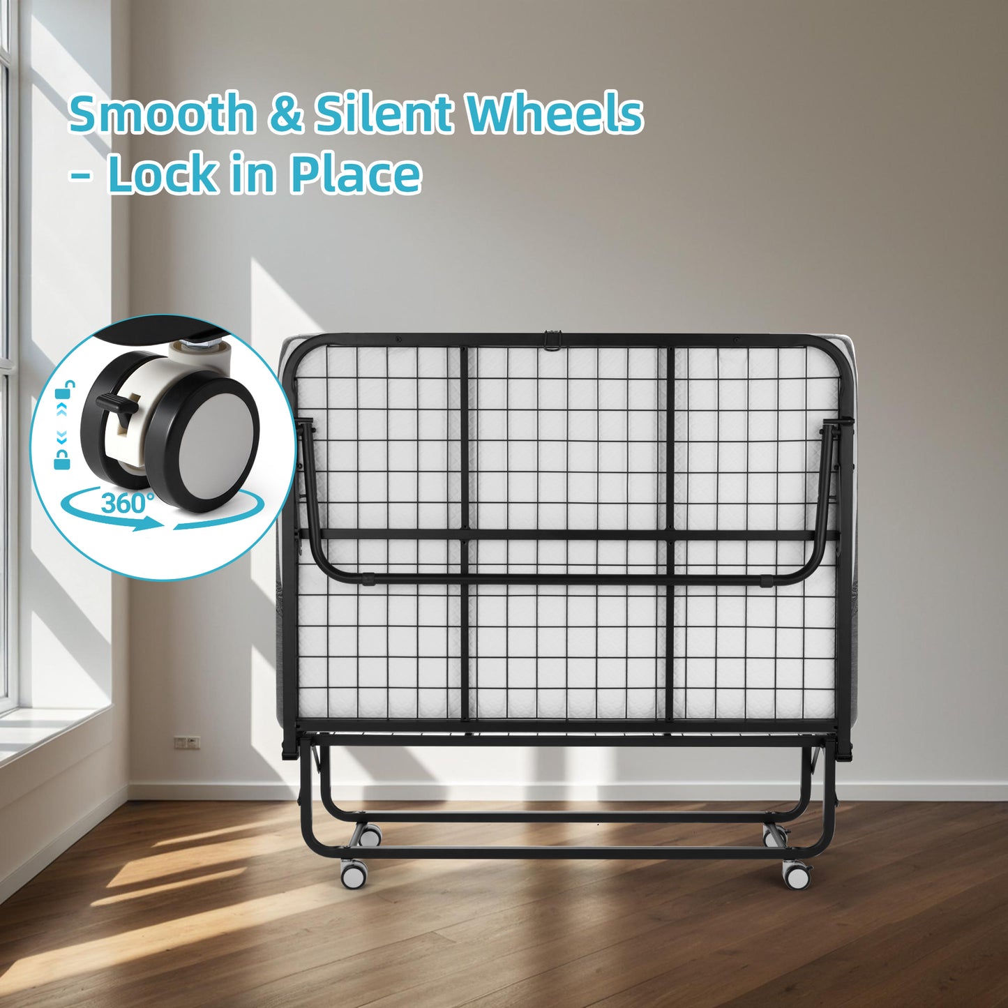 Folding Bed with 5 Inch Mattress, 75” x 31” Extra Wide Rollaway Guest Bed for Adults, Portable Foldable Metal Frame, Space-Saving Storage