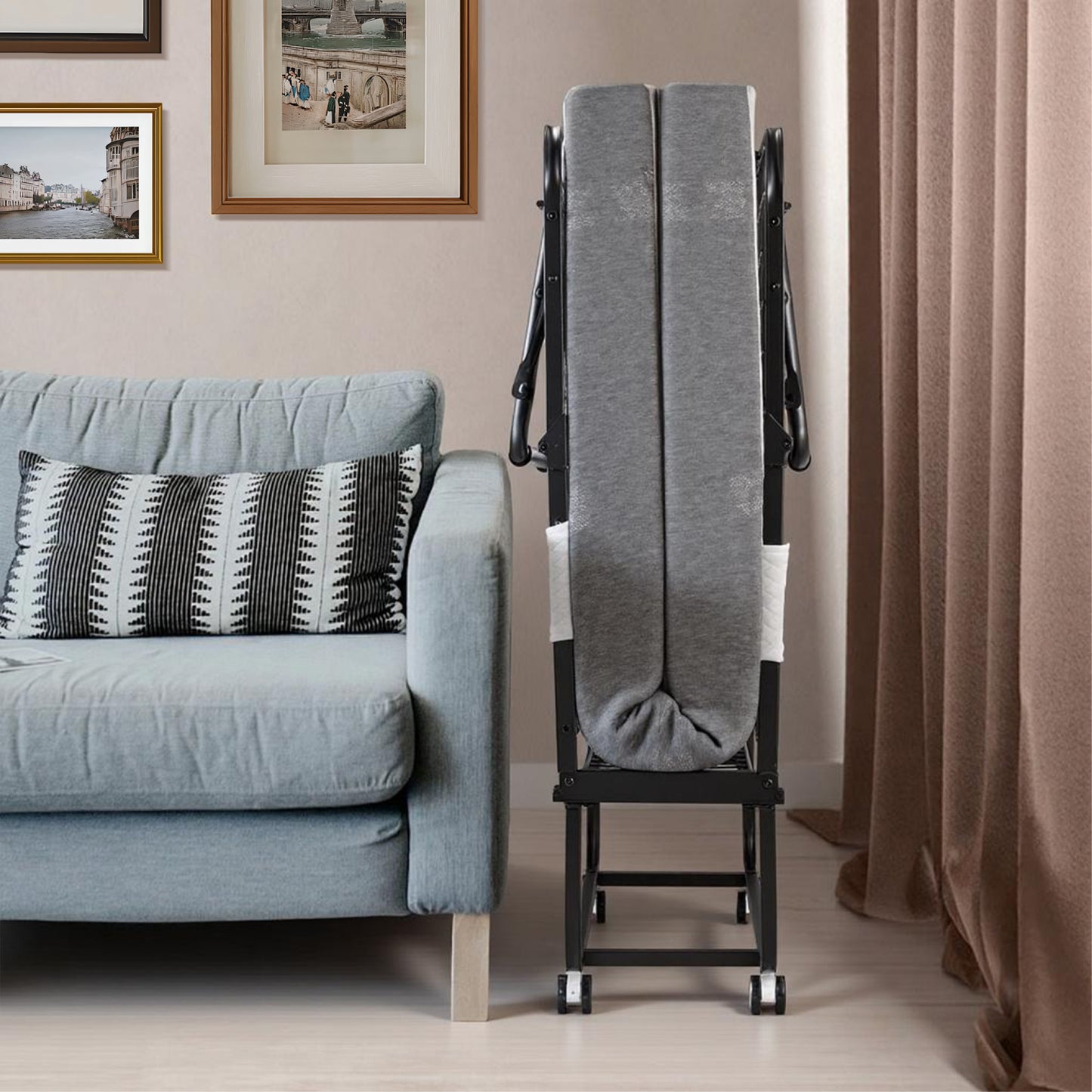 Folding Bed with 5 Inch Mattress, 75” x 38”/31" Portable Rollaway Bed with Memory Mattress and Metal Frame for Adults,Guest, Twin Size,Cot Size