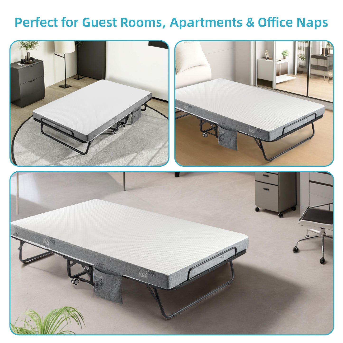 Folding Bed with Mattress for Adult - 75''x38'', Space Saving Fold Up for Easy Storage