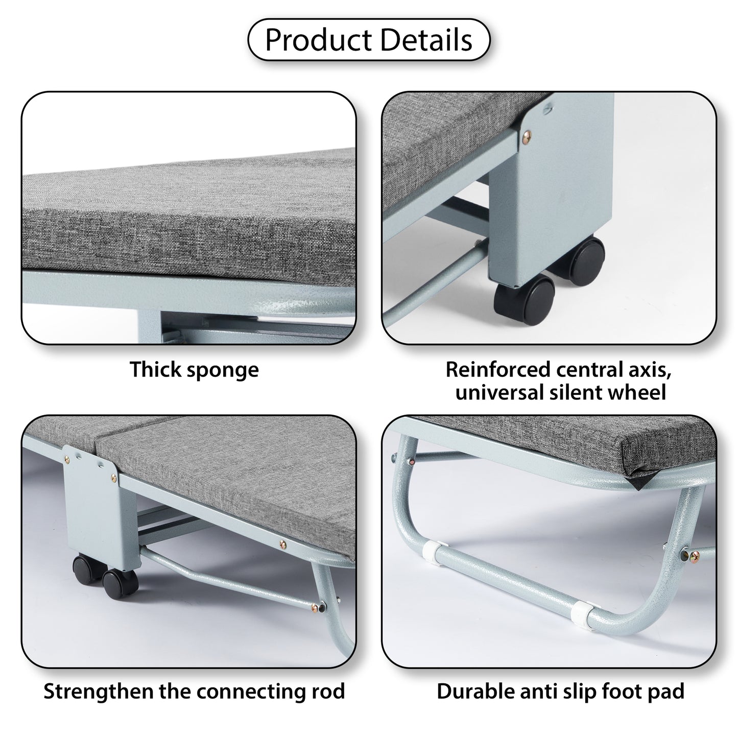 Folding Bed with Mattress for Adult - 71''x24'' Foldable Rollaway Bed for Guest, Space Saving Fold Up for Easy Storage