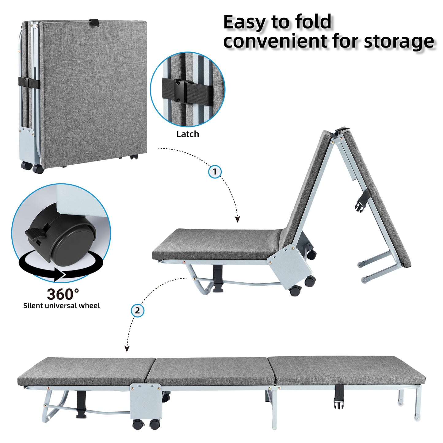 Folding Bed with Mattress for Adult - 71''x24'' Foldable Rollaway Bed for Guest, Space Saving Fold Up for Easy Storage