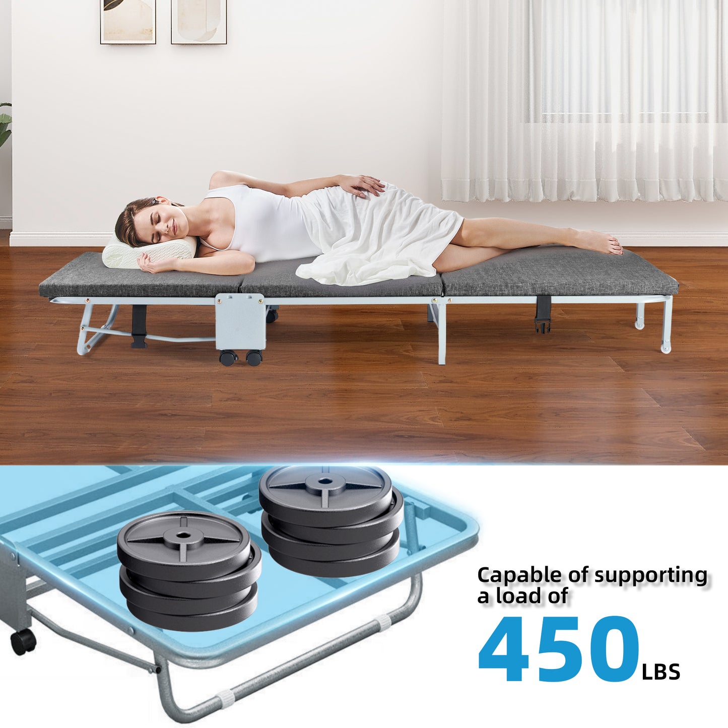 Folding Bed with Mattress for Adult - 71''x24'' Foldable Rollaway Bed for Guest, Space Saving Fold Up for Easy Storage